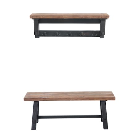 Alaterre Furniture Adam 42"L Solid Wood Hook with Shelf and Bench Set ANAD0424RNB
